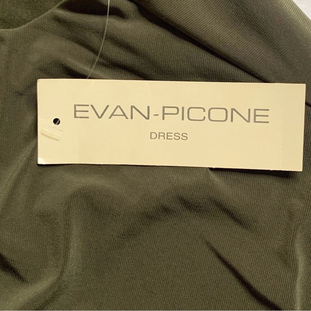 NWT Evan Picone Draped Cowl Neck Dress 12 Olive Green Goddess Ruffle Sheath - Picture 11 of 12